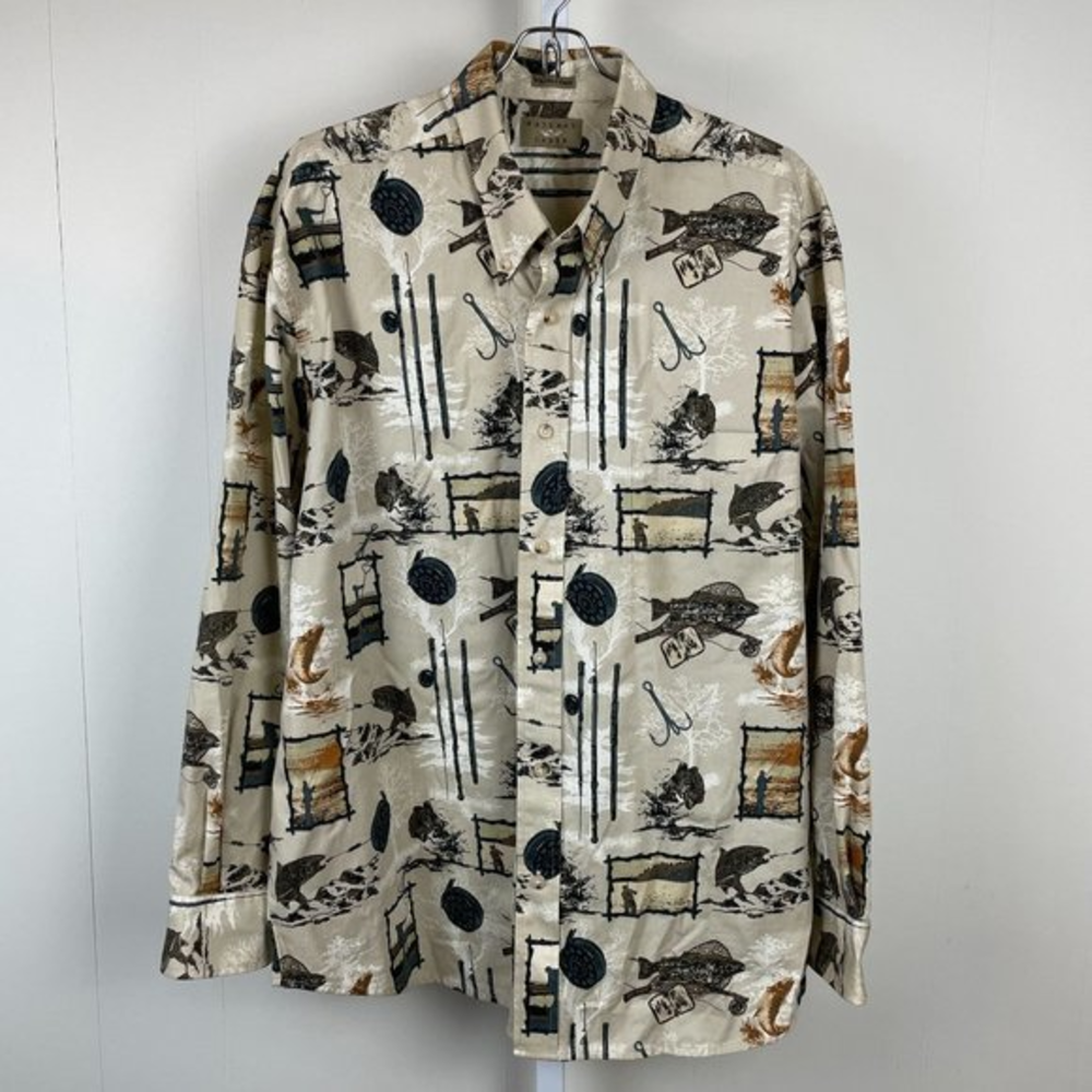 Natural Issue Fly Fishing Shirt Long Sleeve Button Up Mens Size XL 54‎ Chest